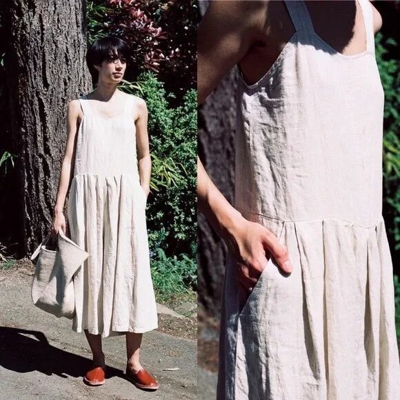 Rachel Comey Costello Linen Jumpsuit in Oat Wide Leg Apron Neckline Women's 2 - Picture 1 of 9